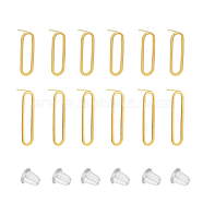 12Pcs 2 Size Brass Oval Stud Earrings with 925 Sterling Silver Pins for Women, Real 18K Gold Plated, 25x6.5mm and 20x6mm, Pin: 0.8mm, 6Pcs/size(KK-FH0005-08)