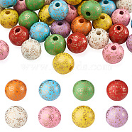 Fashewelry 80Pcs 8 Colors Printed  Natural Wood Beads, Round with Angel Pattern, Mixed Color, 15~16mm, Hole: 3.6·4.2mm, 10pcs/color(WOOD-FW0001-10)