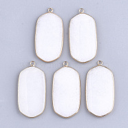 Natural White Jade Pendants, with Brass Findings, Oval, Golden, 47x23x4mm, Hole: 2mm(G-S344-18F)