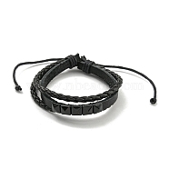 Braided PU Leather & Waxed Cords Triple Layer Multi-strand Bracelets, Alloy Links Bracelets, Rivet, Inner Diameter: 2-1/4~3-3/4 inch(5.7~9.5cm)(BJEW-P329-06B-EB)