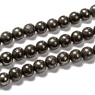 Natural Pyrite Beads Strands, Round, 6mm, Hole: 1mm, about 67pcs/strand, 15.74 inch(G-L031-6mm-01)