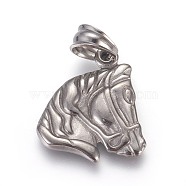 304 Stainless Steel Pendants, Horse, Stainless Steel Color, 21.5x19x2mm, Hole: 5x6mm(STAS-E449-18P)