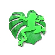 Opaque Acrylic Pendants, Leaf with Frog, Green, 43x45x4.5mm, Hole: 1.6mm(OACR-H024-09)