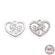 925 Sterling Silver Pendants, Heart with Bowknot Charms, for Valentine's Day, Silver, 10x12x1.4mm, Hole: 1.2mm(STER-C004-04S)