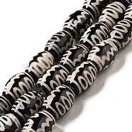 Tibetan Style dZi Beads Strands, Natural & Dyed Agate Beads, Rice, Black, 5-Eye, 13~14x9.5~10mm, Hole: 1.4mm, about 25pcs/strand, 13.58 inch(34.5cm)(G-F726-A13)