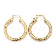 Brass Hoop Earring, Long-Lasting Plated, Textured Ring Shape, Real 18K Gold Plated, 33.5x29x4mm, Pin: 1mm(EJEW-P265-09G)