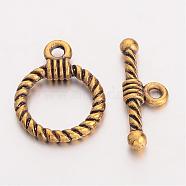 Tibetan Style Alloy Toggle Clasps, Cadmium Free & Nickel Free & Lead Free, Ring, Antique Golden, Ring: 19x14x3mm, Hole: 2mm, Bar: 20x8x3mm, Hole: 2mm(TIBE-EA9138Y-AG-FF)