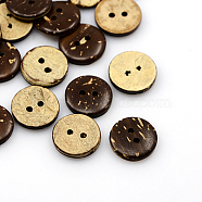 Coconut Buttons, 2-Hole, Flat Round, Coconut Brown, 15x3mm, Hole: 2mm(COCO-I002-094)