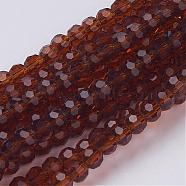 Faceted(32 Facets) Glass Round Beads Strands, Brown, about 4mm in diameter, hole: 1mm, about 100pcs/strand, 13 inch(X-GF4mmC45)