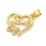 Rack Plating Brass Micro Pave Cubic Zirconia Pendants, Long-Lasting Plated, Cadmium Free & Lead Free, Real 18K Gold Plated, Heart, 20x17.5x2mm, Hole: 4.5x3mm(KK-B091-50B-G)