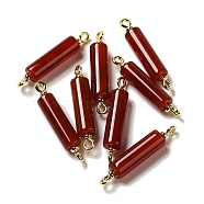 Natural Carnelian Connector Charms, Column Links with Real 18K Gold Plated Brass Double Loops, 31x6mm, Hole: 1.5mm(FIND-C046-17B-02G)