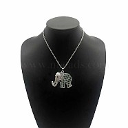 Fashionable Alloy Rhinestone Elephant Pendant Necklaces, Platinum, Green(YA1803-1)