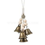 Iron Bell Wind Chimes, Witch Bells for Door Knob, Wood Beads & Alloy Charms and Cotton Cord Home Hanging Ornaments, Star, 250mm, bell: 36x38mm, flat round: 20.5x17x1.5mm(HJEW-JM01954-03)