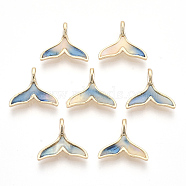 Golden Tone Brass Pendants, with Cellulose Acetate(Resin), Whale Fishtail, Light Sky Blue, 12x14x4mm, Hole: 2mm(KY-R020-01)