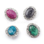 Mixed Gemstone Brooch, with Alloy Findings, Oval, Antique Silver, 34x30x13.5mm(JEWB-BR00051)