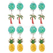 4 Pairs 2 Style Coconut Tree & Pineapple Enamel Dangle Clip-on Earring, Platinum Alloy Non-piercing Jewelry for Women, Mixed Color, 38~45mm, 2 Pair/style(EJEW-AR0001-08)
