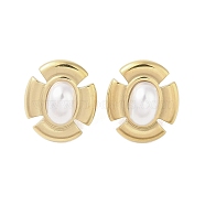 316 Surgical Stainless Steel & CCB Imitation Pearl Stud Earrings for Women, Real 18K Gold Plated, Oval, 23x20mm(STAS-B063-03G-06)