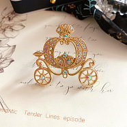 Rhinestone Pumpkin Cart Brooch Pin, Golden Alloy Badge for Backpack Clothes, Colorful, 40x44mm(THXG-PW0001-026)