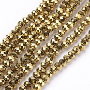 Electroplate Glass Bead Strands, Faceted, Rondelle, Golden Plated, 3~3.5x2.5~3mm, Hole: 0.5mm, about 140pcs/strand, 13.7 inch(X-EGLA-R080-3mm-02)