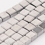 Electroplate Non-magnetic Synthetic Hematite Square Bead Strands, Platinum Plated, 4x4x2mm, Hole: 1mm, about 100pcs/strand, 15.74 inch(G-L368-02D)