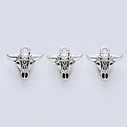Tibetan Style Alloy Pendants, Cadmium Free & Lead Free, Cattle Head, Antique Silver, 16.5x17x7.5mm, Hole: 1.8mm, about 188pcs/500g(TIBE-R316-079AS-RS)