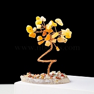 Natural Gemstone Chips and Natural Topaz Jade Pedestal Display Decorations, with Rose Gold Plated Brass Wires, Lucky Tree, 60~131mm(G-PW0004-24F)