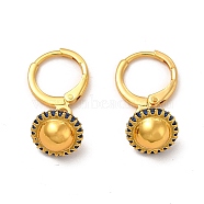 Blue Cubic Zirconia Planet Dangle Leverback Earrings, Rack Plating Brass Jewelry for Women, Cadmium Free & Lead Free, Real 18K Gold Plated, 22.5mm, Pin: 0.8mm(EJEW-P221-23G)