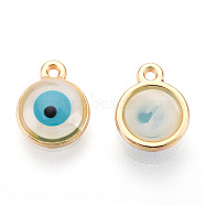 Epoxy Resin Enamel Evil Eye Charms, with Rack Plating Light Gold Tone Alloy Open Back Bezel, Cadmium Free & Nickel Free & Lead Free, White, 10x8x1.5~2.5mm, Hole: 1mm(RESI-T045-031A-06)