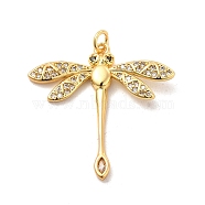 Brass Micro Pave Cubic Zirconia Pendants, with Jump Ring, Dragonfly Charm, Golden, Clear, 32x31x3mm, Hole: 3mm(KK-H441-18G)
