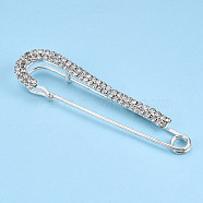 Crystal Rhinestone Safety PIn Brooch, Creative Brass Badge for Backpack Clothes, Silver, 79.5x20x10mm, Pin: 1.5mm(JEWB-T002-03S)