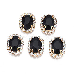 Sew on Rhinestone, Opaque Glass Rhinestone, with Brass Prong Settings, Faceted, Oval, Black, 18x14x7mm, Hole: 0.9mm(RGLA-S030-24A-C01)