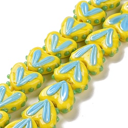 Heart Handmade Lampwork Beads Strands, Gold, 14~14.5x16.5~17x6.5~7mm, Hole: 1.5mm, about 30pcs/strand, 14.96~15.16 inch(38~38.5cm)(LAMP-G150-01C)