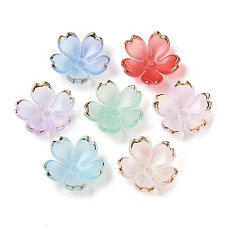 Acrylic Bead Caps, 5-Petal Flower, Mixed Color, 17.5x18x5mm, Hole: 1.2mm(X-OACR-H119-01)