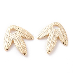 Brass Charms, Leaf, Real 24K Gold Plated, 12.5x10.5x1mm, Hole: 1.8mm(KK-Y003-42G)