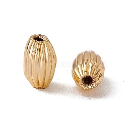 Brass Beads, Long-Lasting Plated, Corrugated Oval, Real 18K Gold Plated, 6x4mm, Hole: 1mm(KK-A171-01G-03)