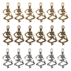 180Pcs 3 Style Punk Alloy Pendants, Cadmium Free & Lead Free, Human Skeleton Pendants for Halloween Jewelry Making, Mixed Color, 26x13.5x3.5mm, Hole: 2mm, 60pcs/style(FIND-FH0001-23)