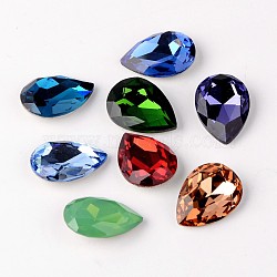 Faceted Teardrop K9 Glass Rhinestone Cabochons, Pointed Back & Back Plated, Grade A, Mixed Color, 18x13x6mm(RGLA-I001-18x13mm-M)