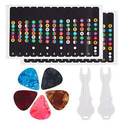 Gorgecraft Plastic Guitar Pick, Nail Picker and Plastic Self-Adhesive Guitar Fretboard Note Map Sticker Labels, Mixed Color(AJEW-GF0005-83)