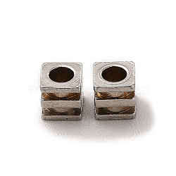 201 Stainless Steel Beads, Cuboid, Stainless Steel Color, 3x3x1mm, Hole: 1.6mm(STAS-M089-13P)