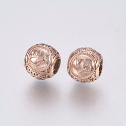 316 Surgical Stainless Steel European Beads, Large Hole Beads, Rondelle with Constellations Capricorn, Rose Gold, 10x9mm, Hole: 4mm(STAS-F195-128RG-02)