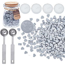 CRASPIRE Sealing Wax Particles Kits for Retro Seal Stamp, with Stainless Steel Spoon, Candle, Glass Jar, Gray, 7.3x8.6x5mm, about 110~120pcs/bag, 2 bags(DIY-CP0003-60R)