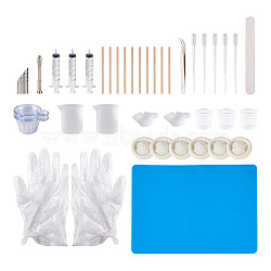 DIY Epoxy Resin Jewelry Kit, with 304 Stainless Steel Beading Tweezers, Plastic Dropper & Mixing Dish & Syringe, Measuring Cup, Finger Cots, Hand Twist Drills, Mixed Color(DIY-TA0002-82)