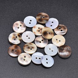 2-Hole Flat Round Shell Buttons, Camel, 12~13x2~3mm, Hole: 1.4mm(BUTT-O016-A-01)