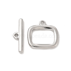 304 Stainless Steel Toggle Clasps, Rectangle, Stainless Steel Color, Rectangle: 13.5x14x2mm, Hole: 1.4mm, 6.5x9.5mm inner diameter, Bar: 16.5x5x2mm, hole: 1.2mm(STAS-F290-02P)