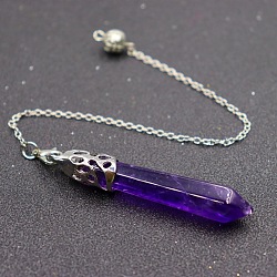 Natural Amethyst Dowsing Pendulums, with Alloy Findings, Cone, 510~800mm(PW-WG19123-09)