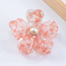 PVC Claw Hair Clips for Women, with Plastic Beads, Flower, Salmon, 67x77x51mm(PW-WG52054-05)