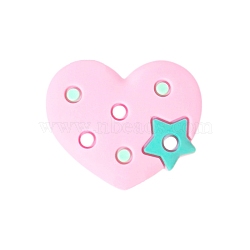 Heart with Star Food Grade Eco-Friendly Silicone Focal Beads, Silicone Teething Beads, Pink, 11mm(PW-WG85558-05)