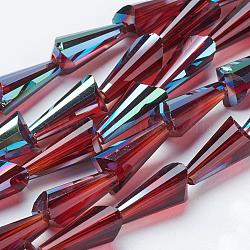 Electorplated Glass Beads, Rainbow Plated, Faceted, Cone, Dark Red, 16x8mm, Hole: 1mm(EGLA-E001-05)