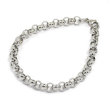 Fashionable 304 Stainless Steel Cable Chain Bracelets, with Lobster Claw Clasps, Stainless Steel Color, 8-1/2 inch(215mm), 7mm