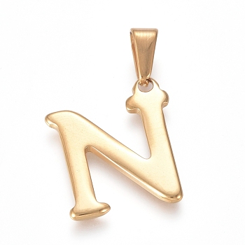 304 Stainless Steel Pendants, Golden, Initial Letter.N, 20x18x1.8mm, Hole: 3x7mm